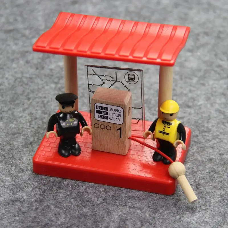 Деревянная железная АЗС станция отдыха игрушка деревянный поезд детские