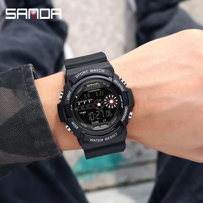 

Digital Luxury Electronic Watch For Men Top Brand SANDA Waterproof Military Sport Watches Fashion Week Date Display Wristwatch