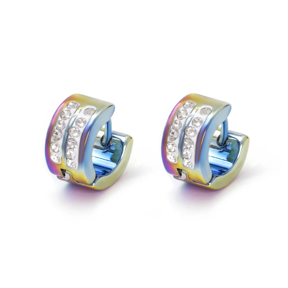 

Punk Jewelry Cricle Round Multi-Color Crystal Stainless Steel Hoop Earrings for Women New 2021