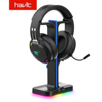Havit Gaming Headphone Stand Wired Gamer Headset Desk Dual Headset Hanger Base with Phone Holder USB Charger