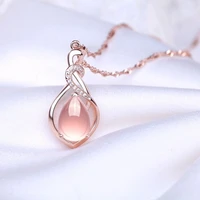natural pink chalcedony hand carved water drop 925 silver inlaid pendant fashion jewelry womens necklace accessories earrings