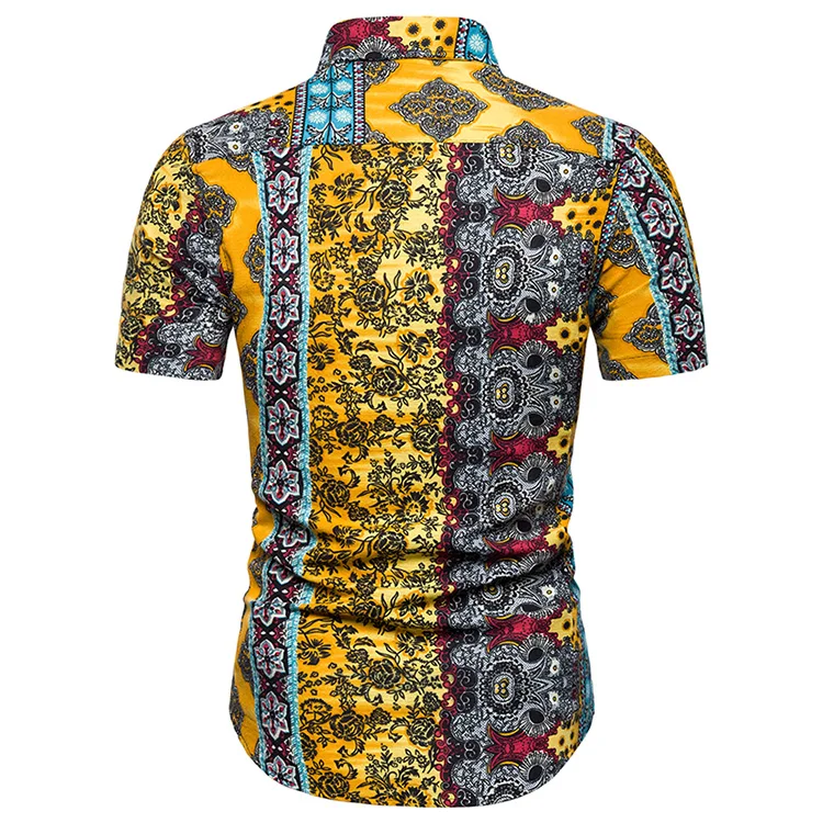 Мужская приталенная рубашка повседневная гавайская с коротким рукавом