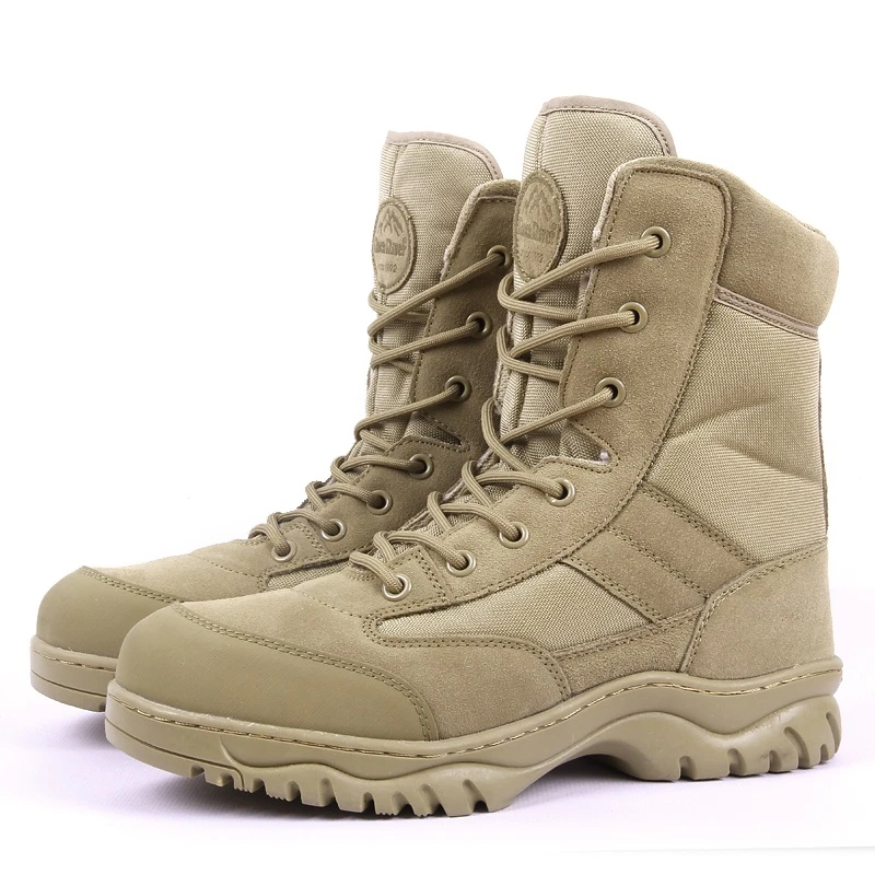 Бежевый Unisex High Top Military Tactical Boots Men Leather Outdoor Waterproof Hunting Boots Women High Quality Camo Desert Magnum Boots - Цвет: Бежевый