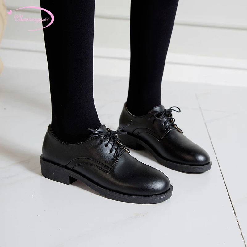 

Туфли-лодочки женские на платформе и низком каблуке, повседневные удобные, с круглым носком, на шнуровке, черные, большие размеры