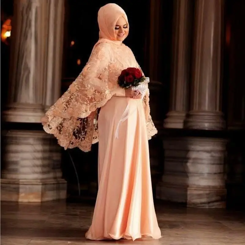 

Сексуальные элегантные женские вечерние платья размера плюс, длинное мусульманское арабское платье, выпускные платья с длинными рукавами, длинные рукава, Формальные Вечерние платья персикового цвета