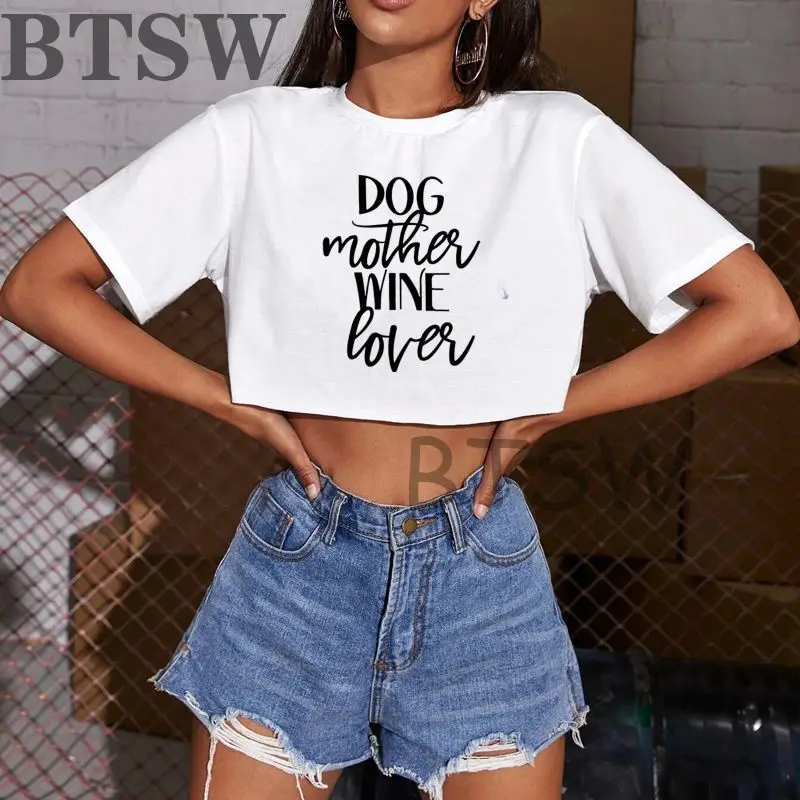 

Футболка женская в стиле Харадзюку, с надписью «Dog Mother Wine Lover»