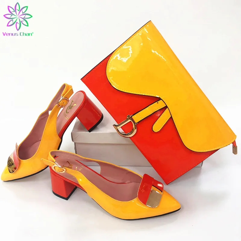 Модные туфли с сумочкой в тон комплекте набором подходящих сумочек желтым хит
