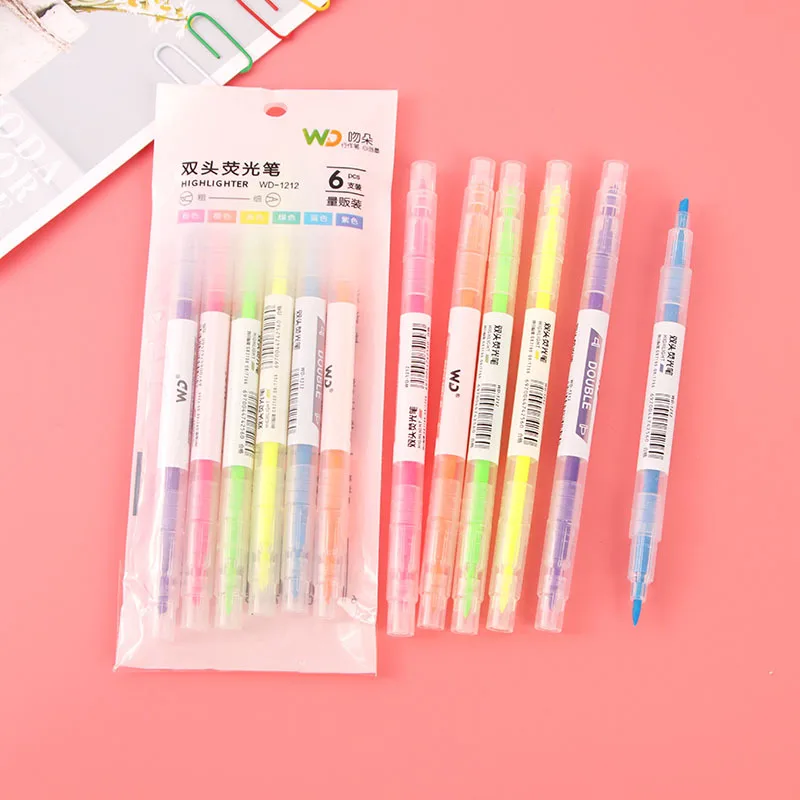 

6Colors Highlighter Set Mildliner Double Sided Marker Pen colour Milkliner Double Headed Fluorescent Marker