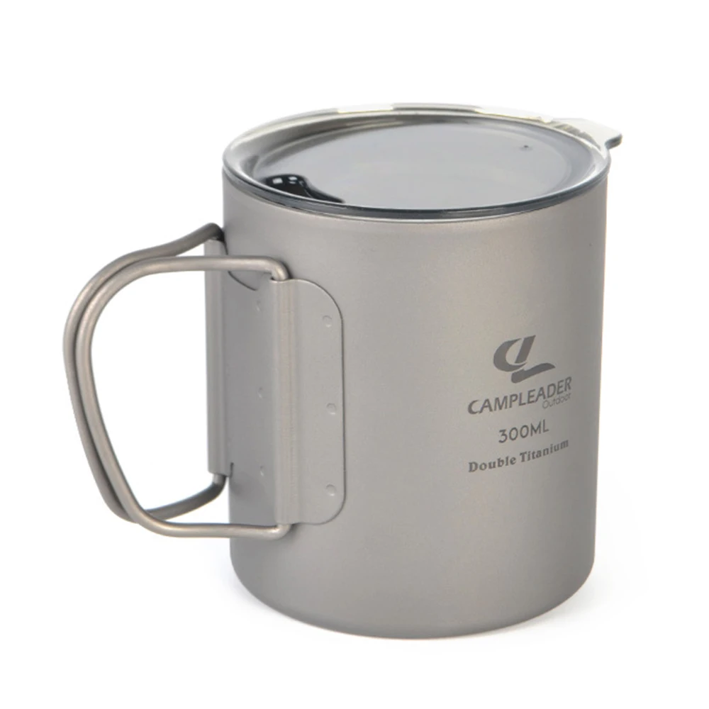 

300ml Double Wall Titanium Water Cup with Lid Lightweight Coffee Mug Tea Cup for Camping Hiking Backpacking Picnic