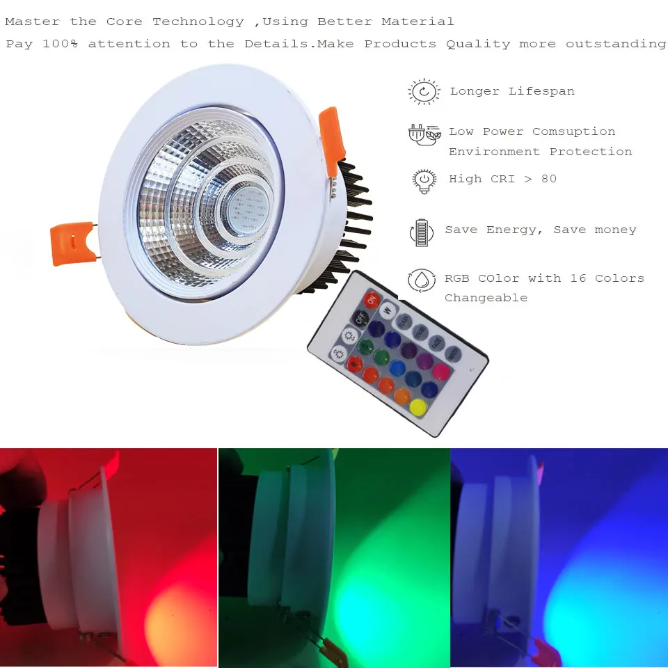 GD 1 шт., 3 Вт, 6 Вт, 9 Вт, RGB светодиодный потолочный светильник, сменный цвет, встраиваемый точечный AC85-265V с регулируемой яркостью, RGB прожектор с пультом дистанционного управления
