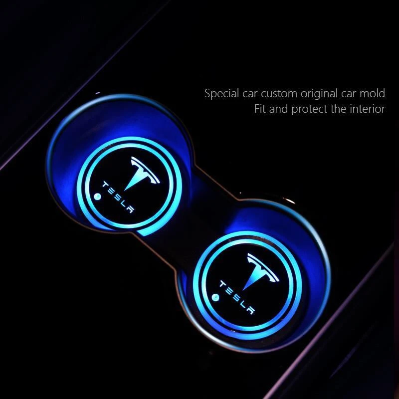 

2X Led Tesla Logo Cup Light UBS Car Atmosphere Light Colorful Luminous Water Coaster For Tesla Model 3 Model X Model S Model Y