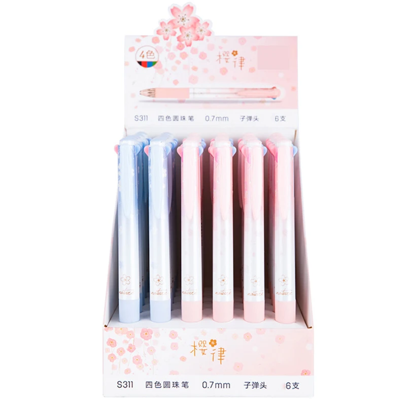 Шариковая ручка пулевого типа 4 цвета 6 шт. 0 7 для подписи офисные канцелярские