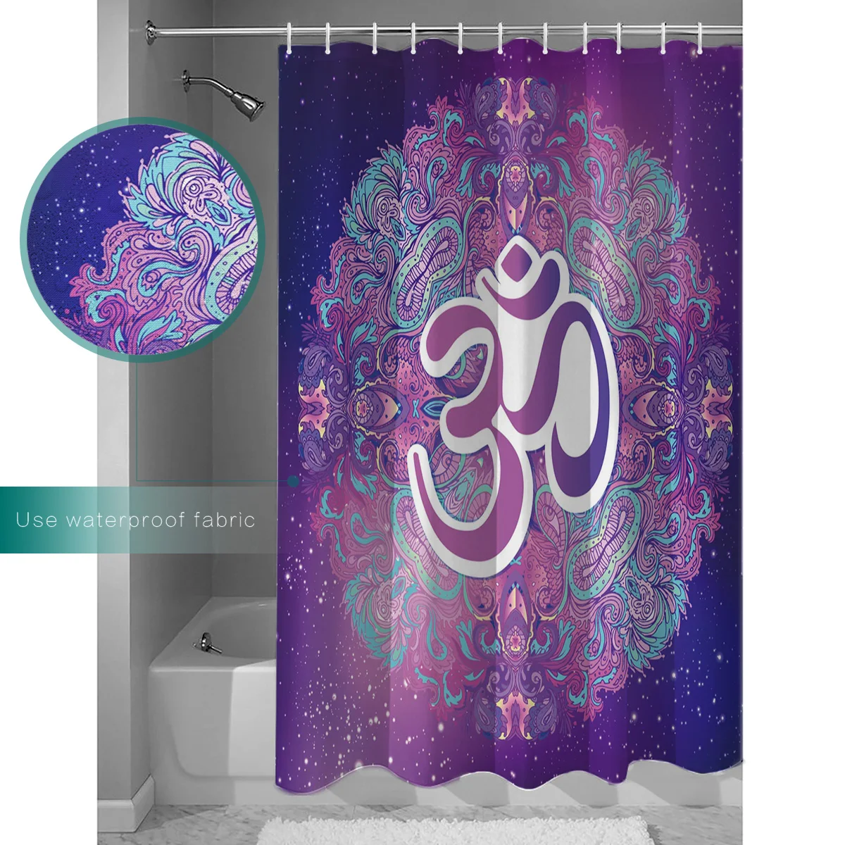 Индийская неоновая душевая занавеска с фиолетовым узором Ohm Symbol Diwali Mandala s