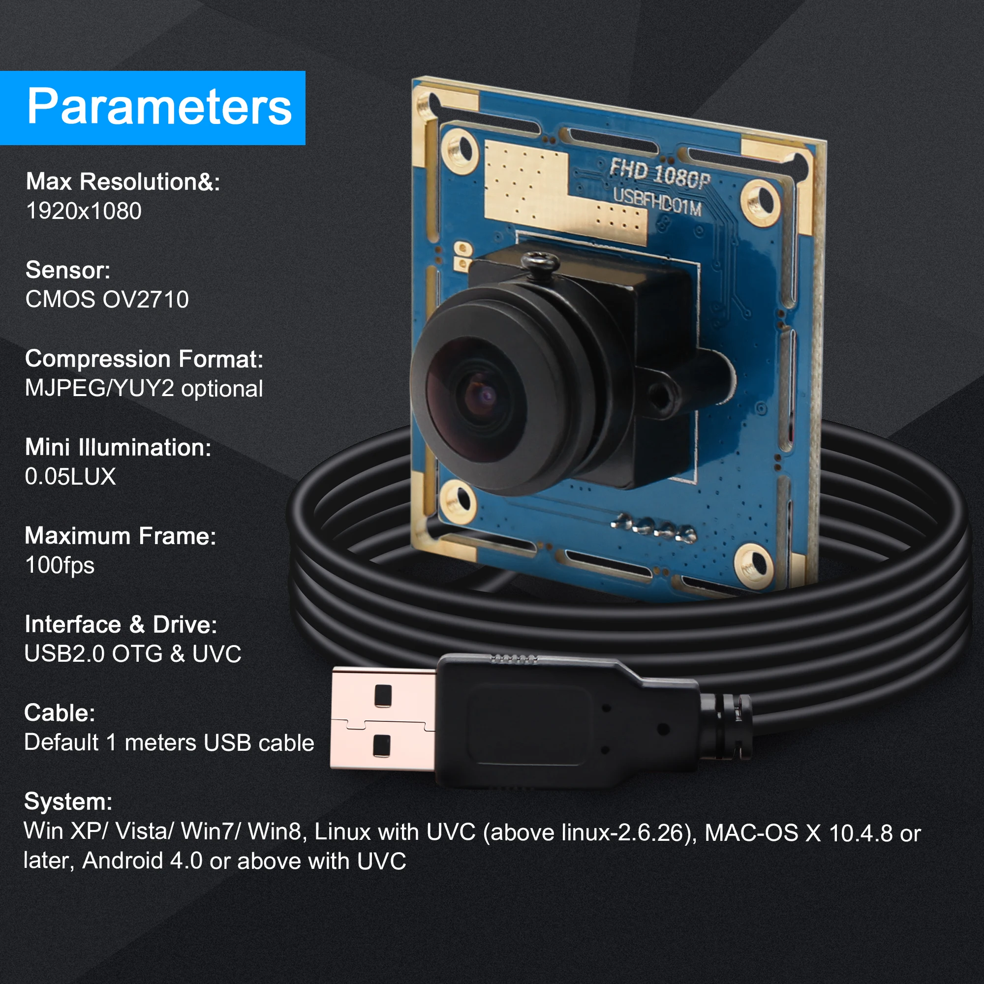 2 Мп веб-камера Cmos OV2710 широкоугольный объектив рыбий глаз 180 градусов Usb-модуль