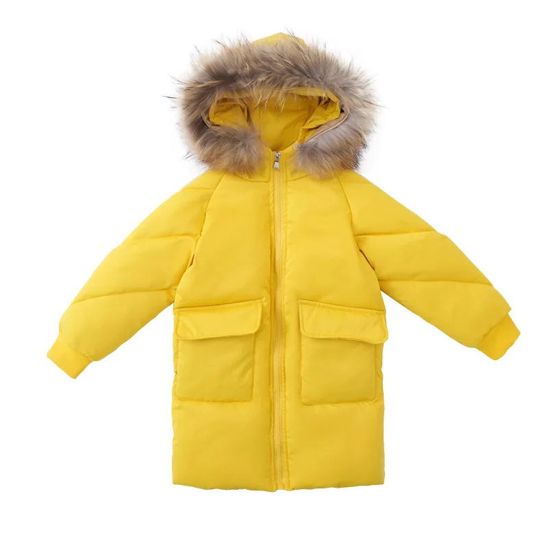 Зимний комбинезон для девочек 2019 детская желтая куртка с большими карманами и