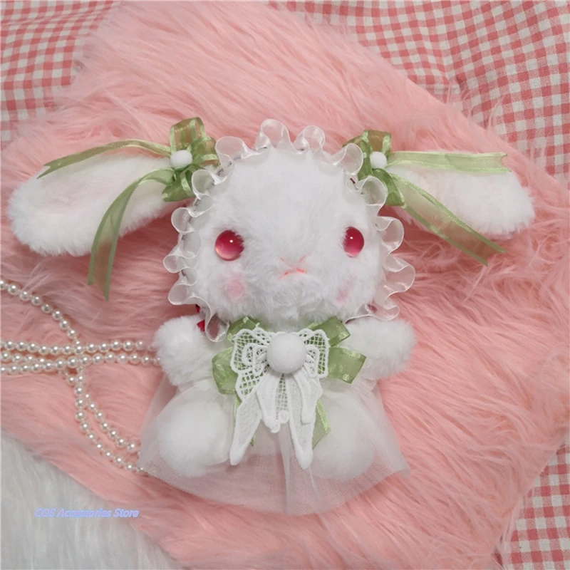 

Japanese Original Handwork Lolita Plush Cute Long-Eared Rabbit Messenger Bag Sweet Lace Bowknot Ruffle JK Girls Shoulder Bags