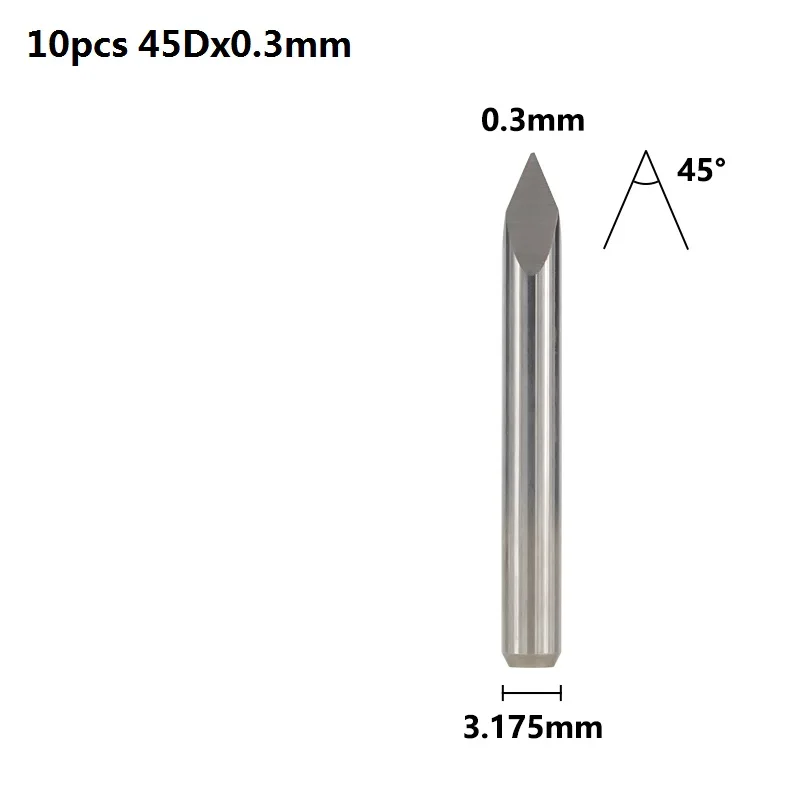 45Dx0.3mm 10 шт. 3,175 мм хвостовик 3 край гравирования печатных плат с алмазным напылением для 20 Вт, 30 Вт/40/45/60/90 градусов наконечник 0,1 0,2 0,3 мм пирамиды фрезерный станок с ЧПУ Бит 3D фрезерный станок - Длина режущей кромки: 45Dx0.3mm