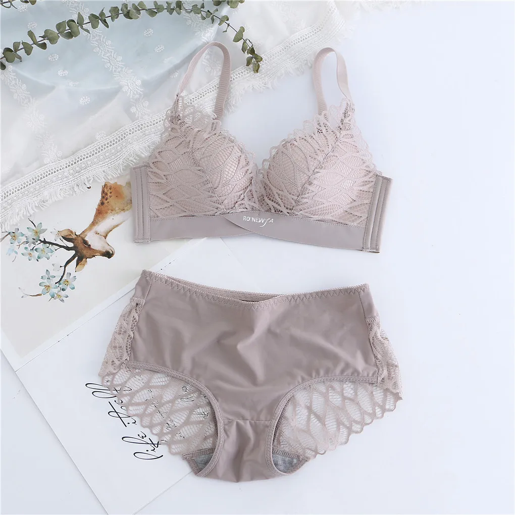 

Yungan cotton soft lace no steel ring bra gathered and adjusted girl's Bra Set
