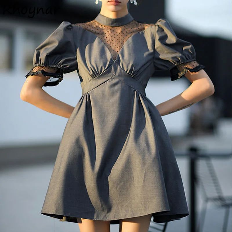 

Платье женское ТРАПЕЦИЕВИДНОЕ с коротким рукавом-фонариком, пикантная Элегантная туника в Корейском стиле, Повседневная модная винтажная ...