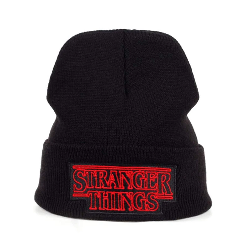 Вязаная шапка с вышивкой из фильма Stranger Things модная черная теплая шерстяная