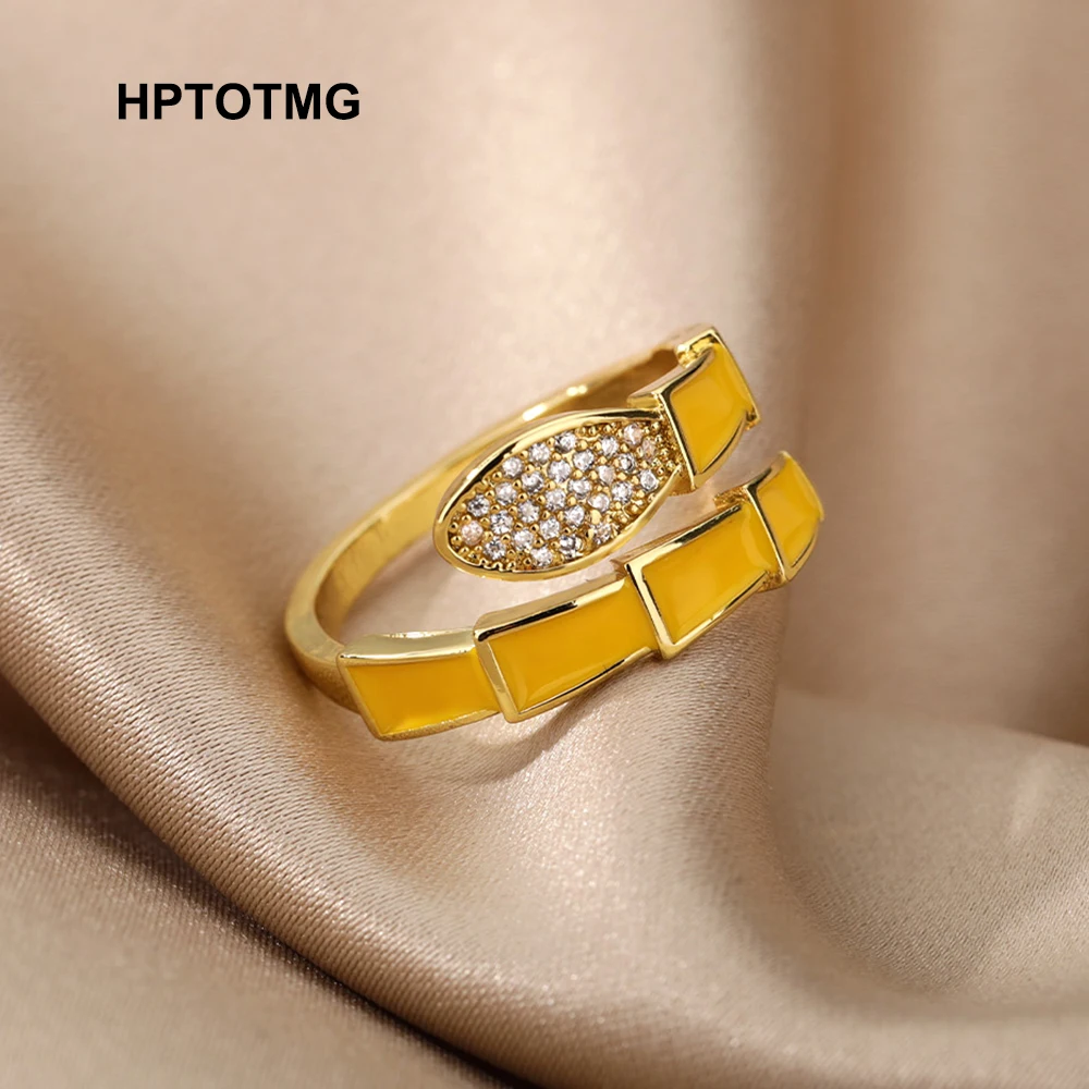 

Yellow Epoxy Enamel Snake Open Rings for Women Men Vintage Punk adjustable Wedding Rings 2021 Trend Party Jewelry Gifts anillos
