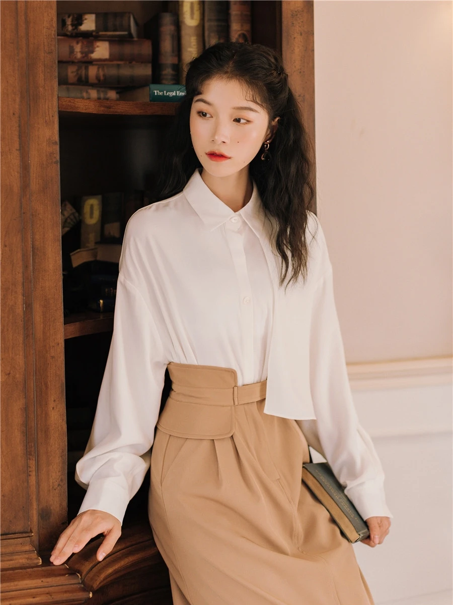 

WAVSIYIER women 2 piece sets vintage elegant party chic long sleeve shirt blouse top + high waist solid skirt set woman ladies