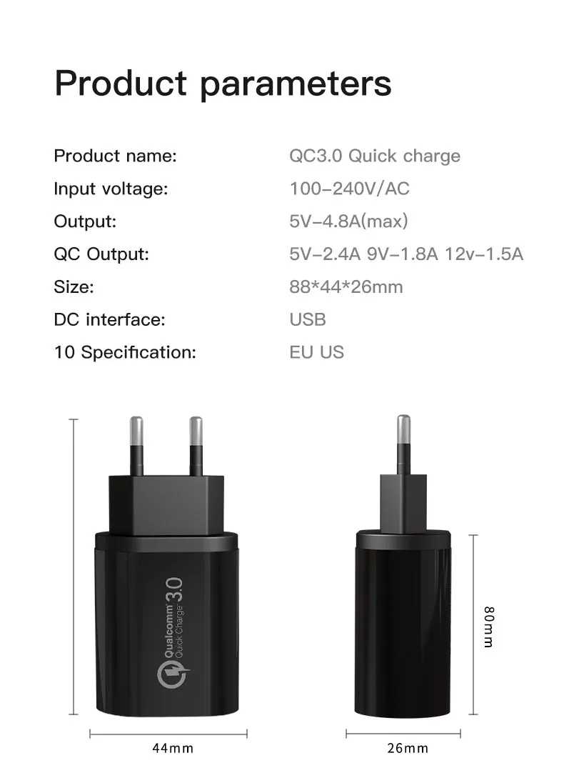 18 Вт USB зарядное устройство для iphone xiaomi huawei 5V 3.0A 3USB порт USB быстрая зарядка адаптер ЕС США usb зарядное устройство защита от перегрузки