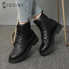 Новые зимние женские ботильоны JOSINY, дамские ботинки, однотонные черные резиновые лаконичные роскошные женские ботинки из искусственной кожи в Корейском стиле