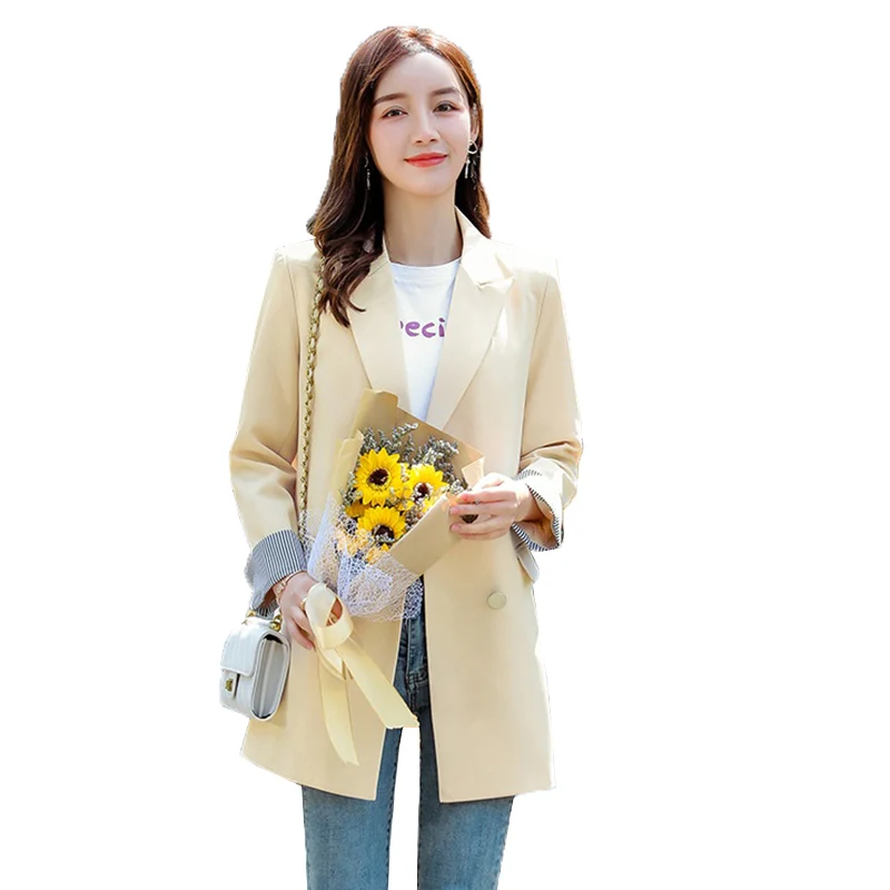 

Women's Spring Autumn Blazer 2020 New Korean Loose casual Suit Jacket Female Mid-length Double breasted Long sleeve Blazer R83
