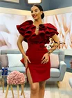 Сексуальные красные короткие коктейльные Платья для вечеринок 2020 размера плюс с оборками на шее по колено сбоку Разделение арабские Свадебные платья коктель