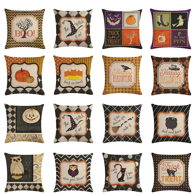 45x45 см наволочка на подушку Хэллоуин с совой Наволочка из хлопка и льна | Дом сад