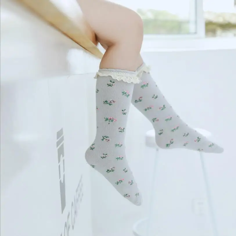 Мягкие дышащие носки для новорожденных девочек Хлопковые гольфы с цветочным