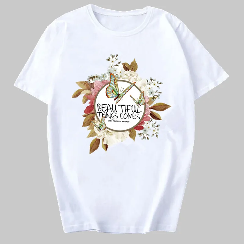 

Camisetas casuais femininas, estampadas com flores, manga curta, verÃ£o, 2020 roupas