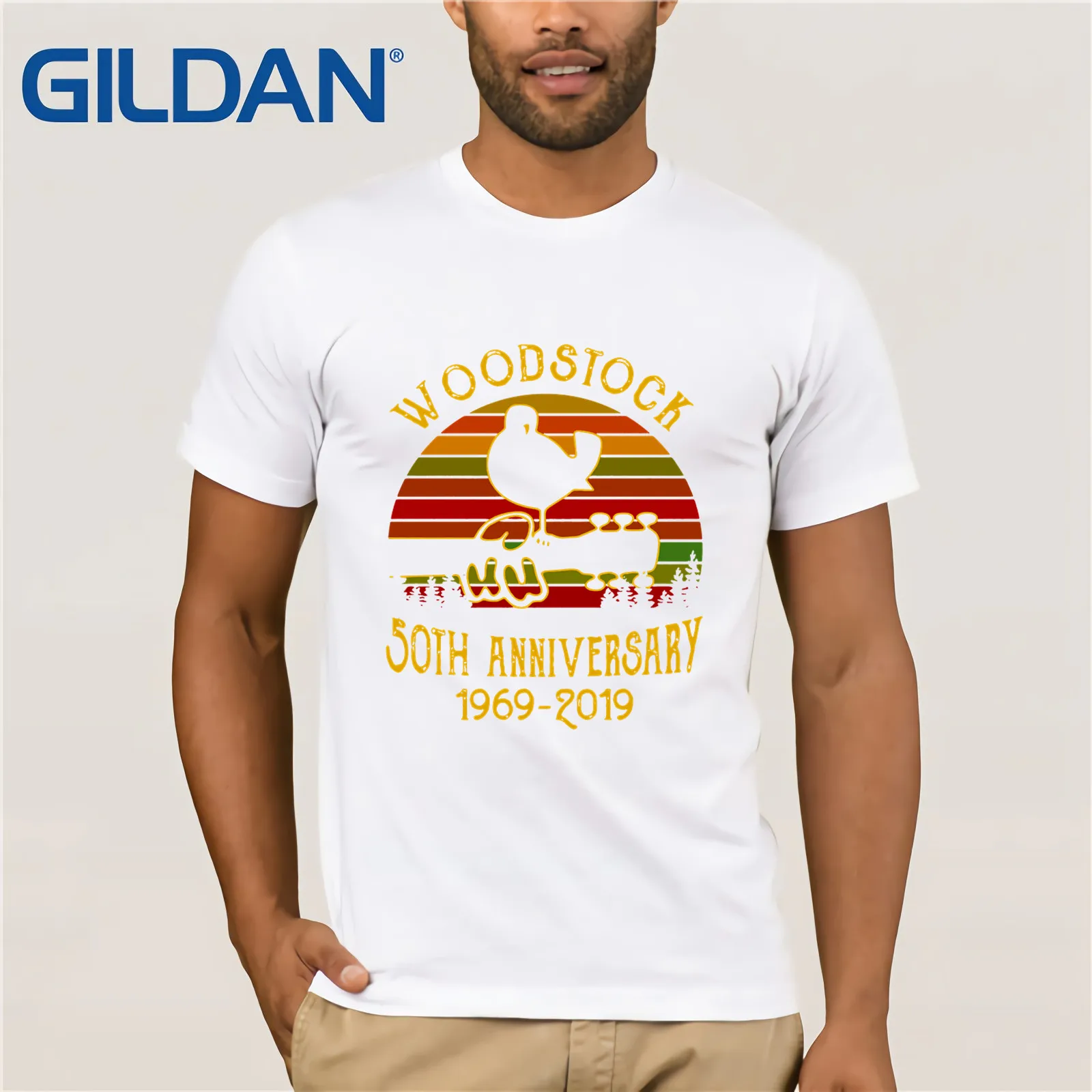 Костюмы вкрадчивый Woodstock 50th Юбилей 1969 летние Для Мужчин's короткий рукав Футболка Забавные футболки для девочек хлопковые топы, футболка - Цвет: white
