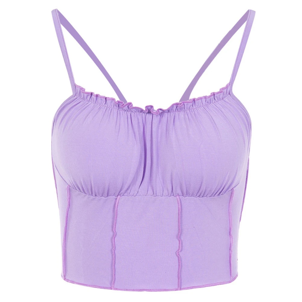 

Fashion Sexy Women Solid Color Ruffle Brim Spaghetti Strap Crop Top Bottoming Vest 2020 Tank Top For Women