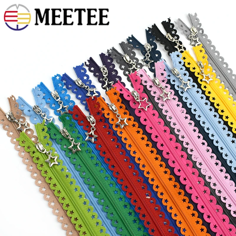 

Meetee 10pcs 3# Close-end Nylon Zipper Star Lace Tape 25cm Multi-color Zip Garment Diy Sewing Accessories Bag Purse Zippers A1-3