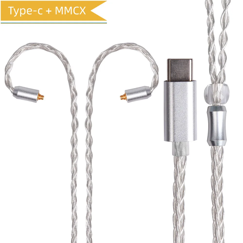 FDBRO 8 ядер посеребренный кабель для наушников MMCX 2PIN A2DC обновление провода наушников Тип C сбалансированный MMCX кабель для SE846 IM1/IM2/X6 - Цвет: Type-C MMCX Silver
