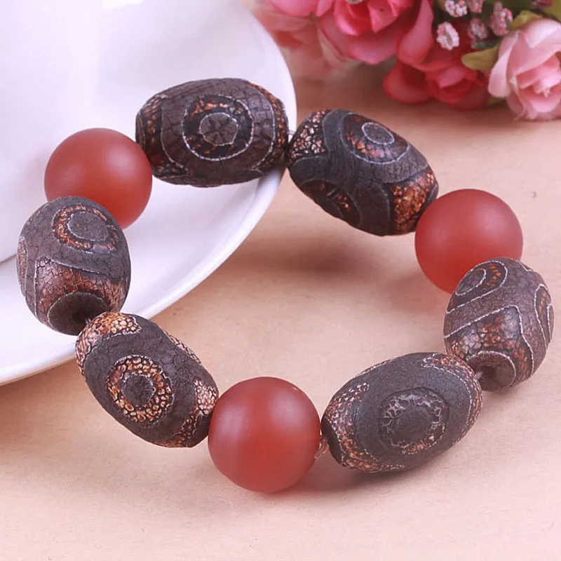 

Wholesale Fashion Natural YAMA Art Matte Red Onyx TIANZHU Beads Men Energy Strand Bracelets Fashion jades Jewelry