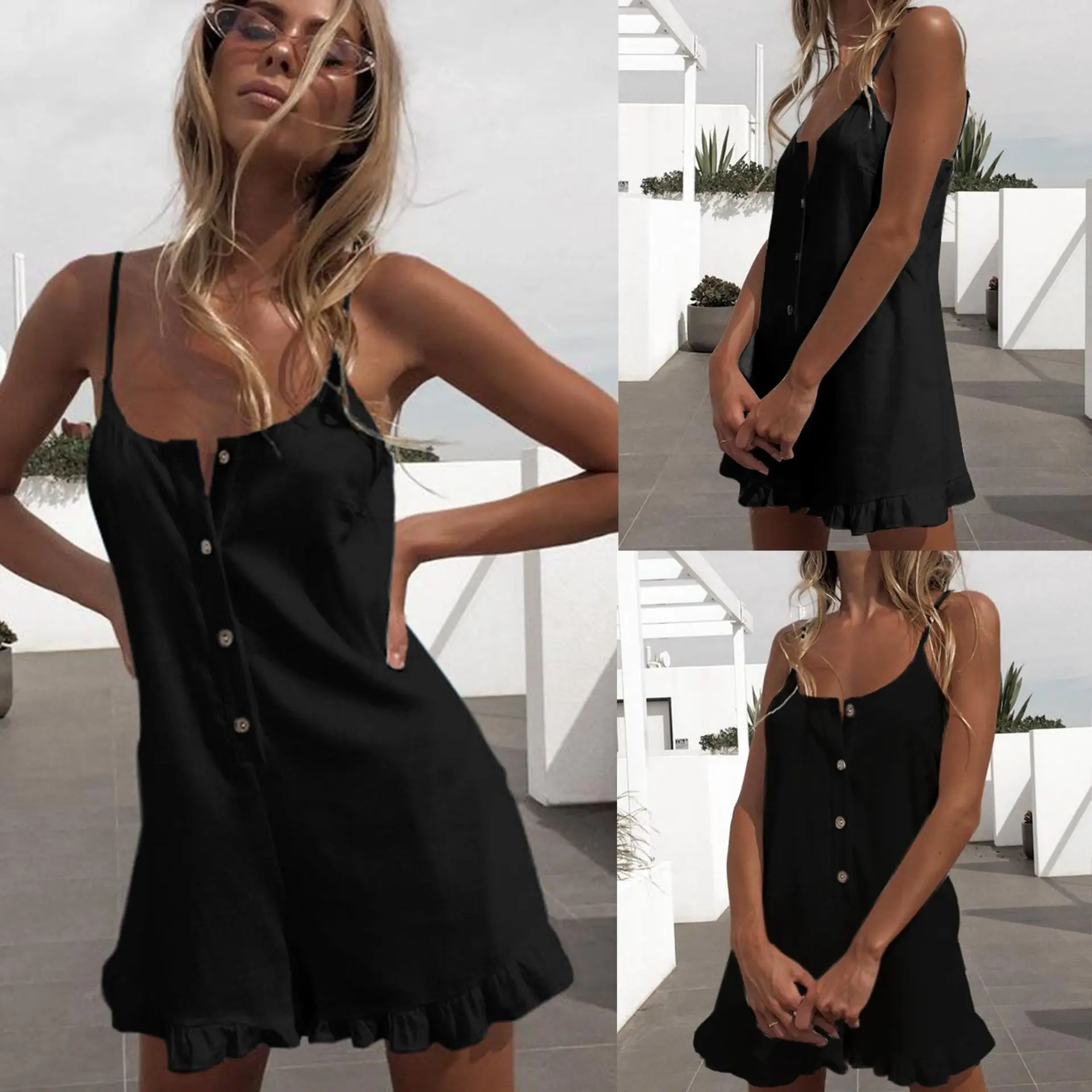 2019 сексуальный женский комбинезон без рукавов на пуговицах с оборками и