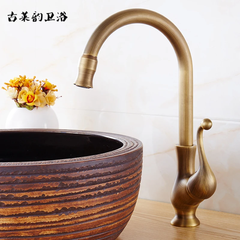 

Free delivery brass kitchen faucet hot and cold wire drawing gold washbasin 360 degree swivel faucet
