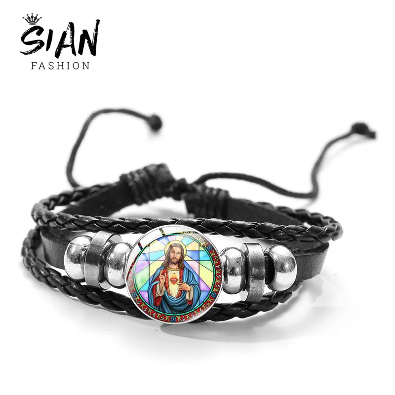 Кожаные браслеты SIAN I Love jesu для женщин и мужчин христианские регулируемые бусины