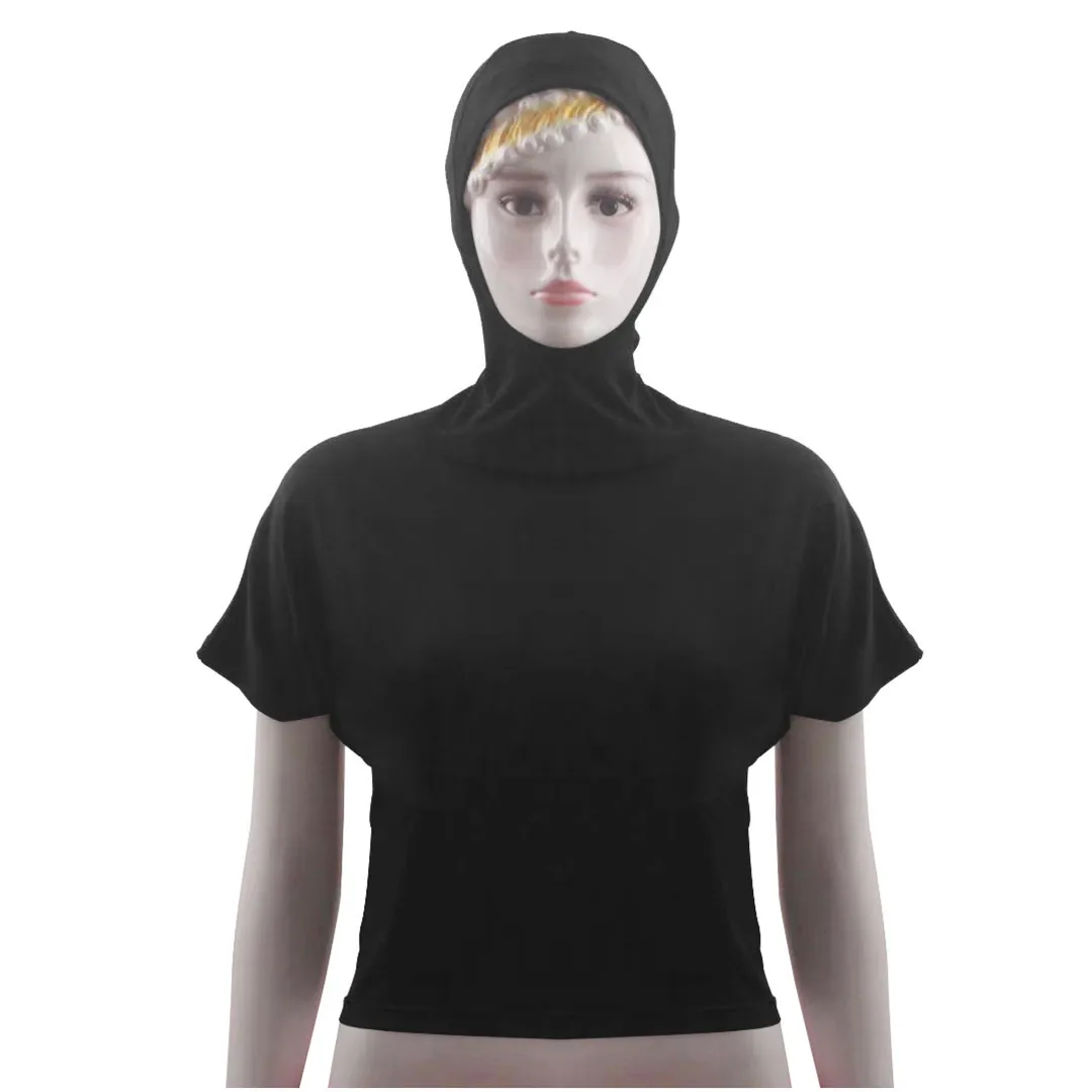 

Muslim Hooded T-Shirt Women Tops Short Sleeve Baisc Clothes Turban Hijab Turkey Islamic Sport Swim Wear Stretch Hijabs Caps Tops