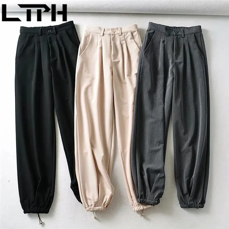 

LTPH vintage Casual women high waist Tooling Wide Leg Pants Jogging trousers Thin Comfortable sweatpants 2021 Spring Autumn New