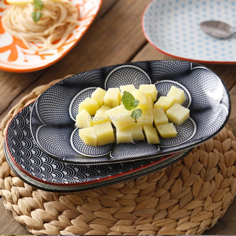 Nordic Creative Modern Simple Underglaze Japanese Ceramic Tableware Household 10-inch Oval Meal Fish Plate | Дом и сад