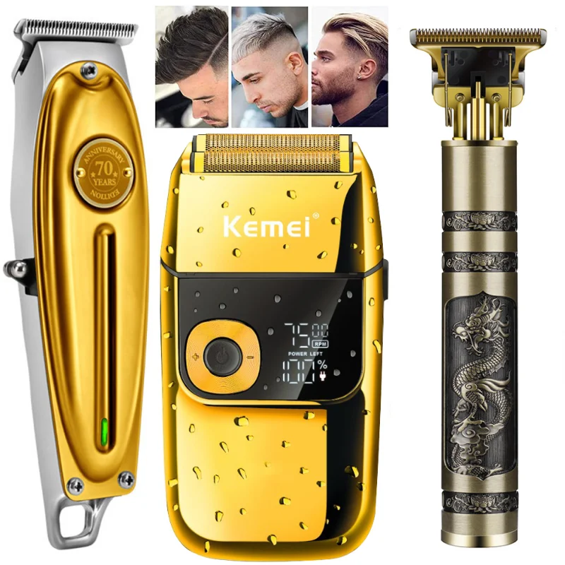 Kemei Professional Hair Clipper Cordless Trimmer for Men Beard Razor Shaving Machine LCD Display Engraving Head Haircut Tools