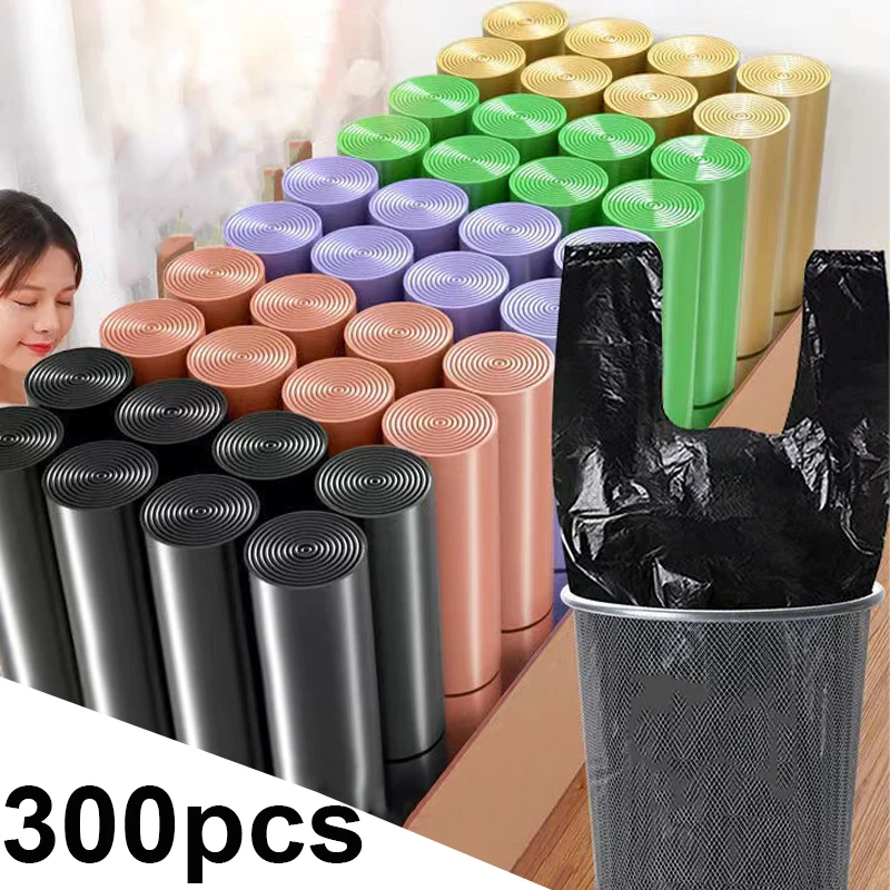 

300PCS Thickened Plastic Trash Bags Storage Vest Bag Takeaway Shopping Packing Garbage with Handle Bag Kitchen Living Room Clean