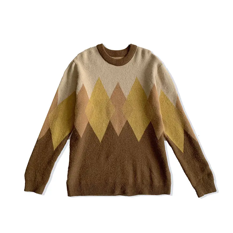 

Autumn Winter Plaid Sweater Men's Warm Fashion Retro Knitted Pullover Men Wild Loose Korean Contrast Sweater Mens Clothes M-2XL