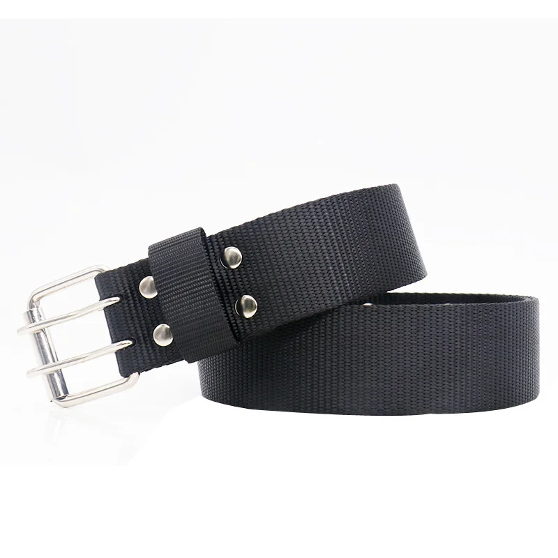 Unisex Belt High Quality Solid Color Nylon Double Row Pin Buckle Men Belt Casual Wild Women's Belt Jeans Belt Canvas Belts