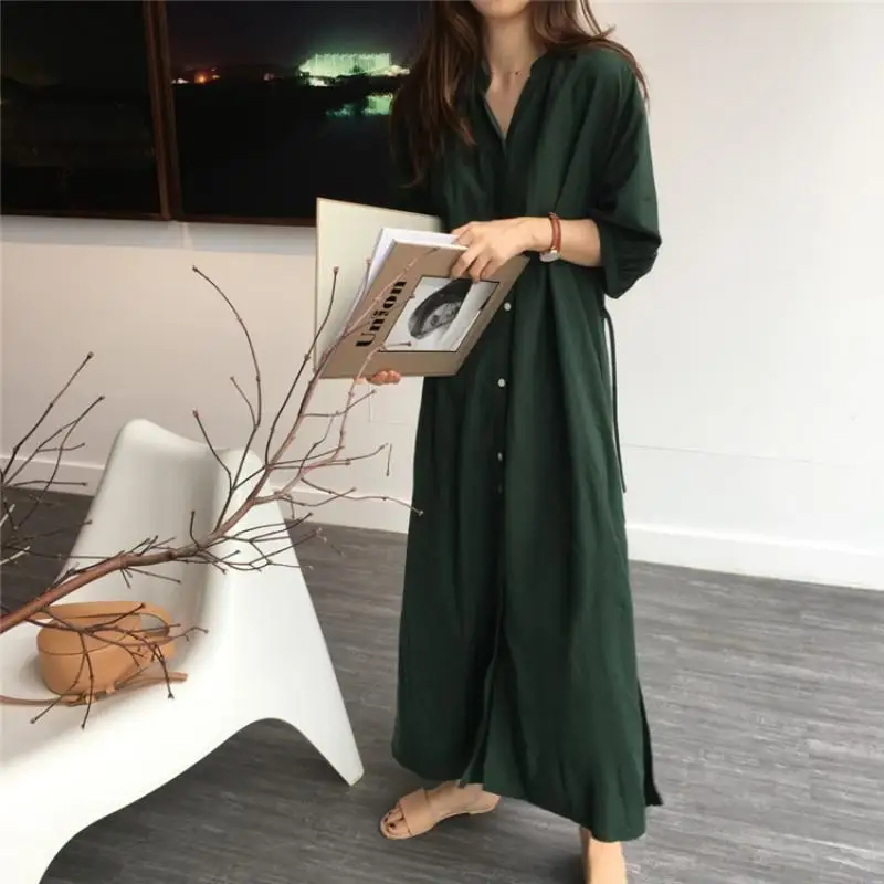 Женского рубашка платье Летнее пляжное макси-платья с отложным воротником