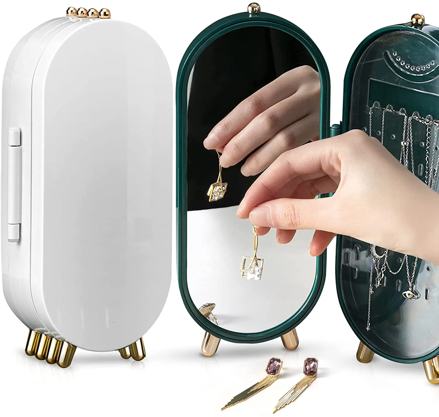 

Jewelry Storage Box Organizer Foldable Acrylic Jewelry Display Stand Holder Travel With Mirror For Earrings Necklaces Rings